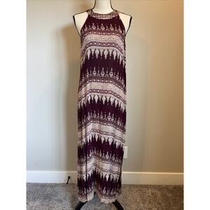 Earthbound Trading Company High Neck Racerback Maxi Dress Large Boho Side Slit